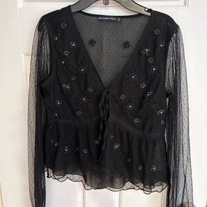 Abercrombie & Fitch Black Embroidered Blouse